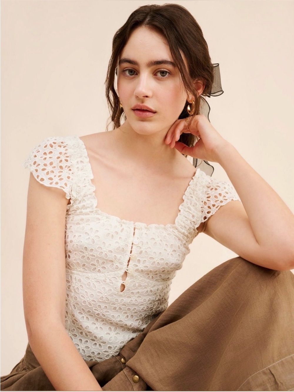 FP One Free People Alma Eyelet Top size med